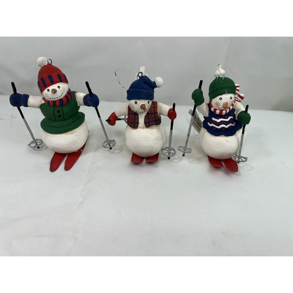 Lot Of 3 Department 56 Christmas Ornaments Skiing Snowmen NOS VTG Retired - Picture 1 of 7